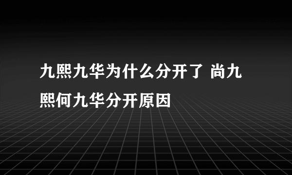 九熙九华为什么分开了 尚九熙何九华分开原因