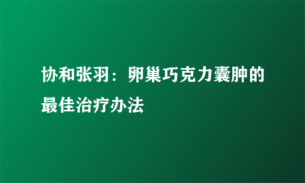 协和张羽：卵巢巧克力囊肿的最佳治疗办法