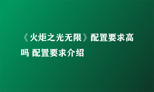 《火炬之光无限》配置要求高吗 配置要求介绍