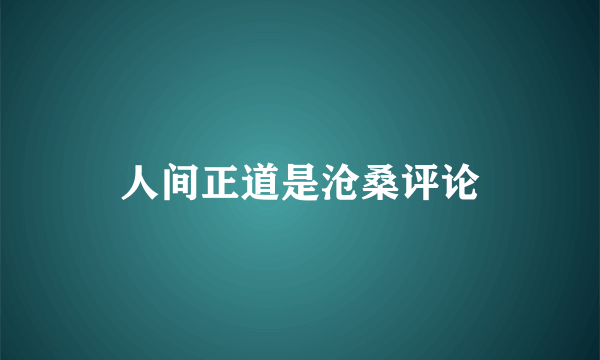 人间正道是沧桑评论