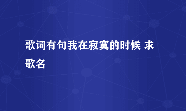 歌词有句我在寂寞的时候 求歌名