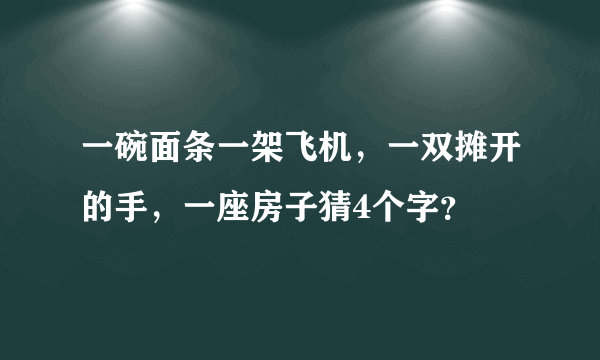 一碗面条一架飞机，一双摊开的手，一座房子猜4个字？