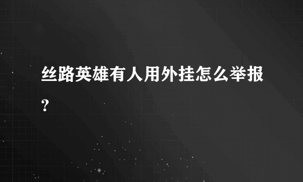 丝路英雄有人用外挂怎么举报？