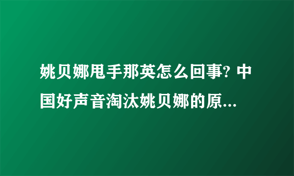 姚贝娜甩手那英怎么回事? 中国好声音淘汰姚贝娜的原因曝光? 萱萱PK姚贝娜夺冠？