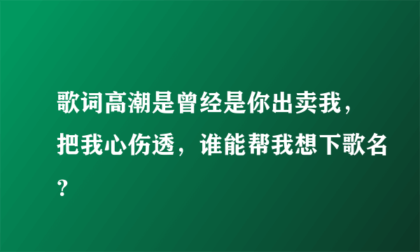 歌词高潮是曾经是你出卖我，把我心伤透，谁能帮我想下歌名？