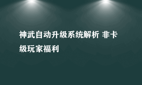 神武自动升级系统解析 非卡级玩家福利