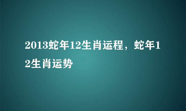 2013蛇年12生肖运程，蛇年12生肖运势