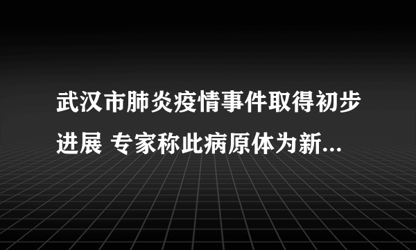 武汉市肺炎疫情事件取得初步进展 专家称此病原体为新型冠状病毒