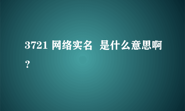 3721 网络实名  是什么意思啊？