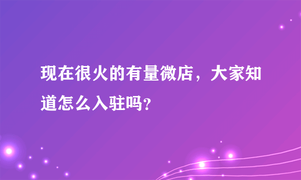 现在很火的有量微店，大家知道怎么入驻吗？