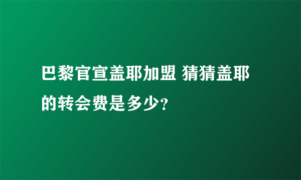 巴黎官宣盖耶加盟 猜猜盖耶的转会费是多少？