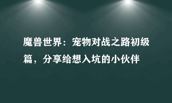 魔兽世界：宠物对战之路初级篇，分享给想入坑的小伙伴