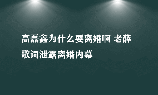 高磊鑫为什么要离婚啊 老薛歌词泄露离婚内幕