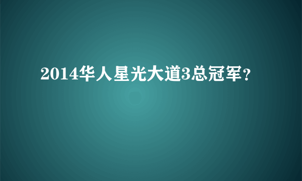 2014华人星光大道3总冠军？