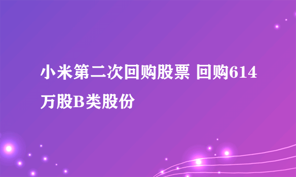 小米第二次回购股票 回购614万股B类股份