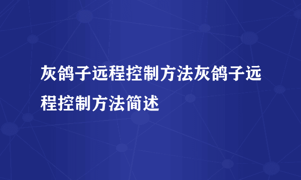 灰鸽子远程控制方法灰鸽子远程控制方法简述