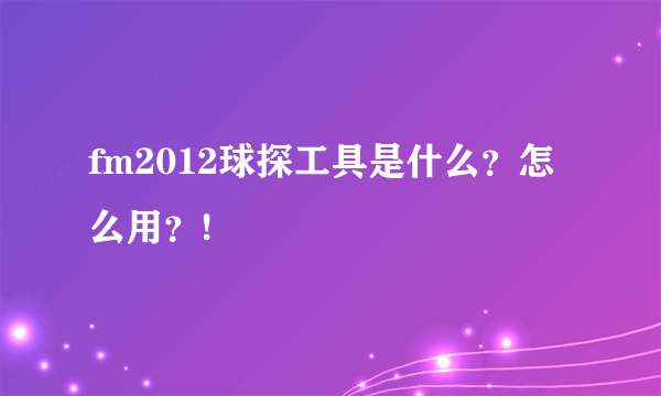 fm2012球探工具是什么？怎么用？!