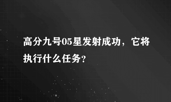 高分九号05星发射成功，它将执行什么任务？