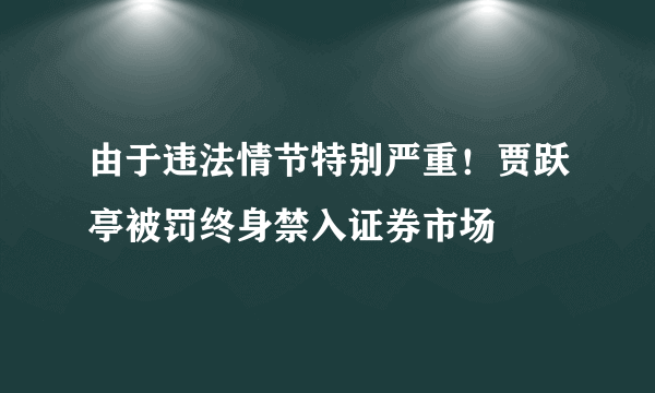 由于违法情节特别严重！贾跃亭被罚终身禁入证券市场