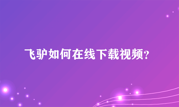 飞驴如何在线下载视频？