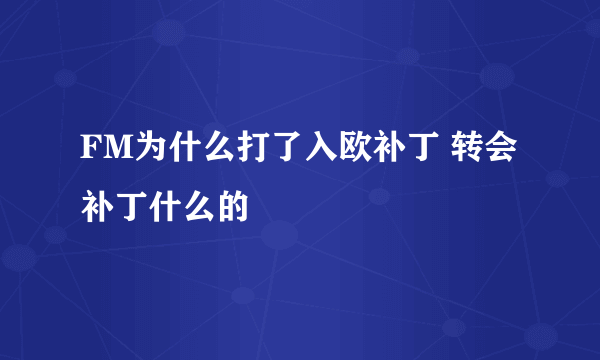 FM为什么打了入欧补丁 转会补丁什么的