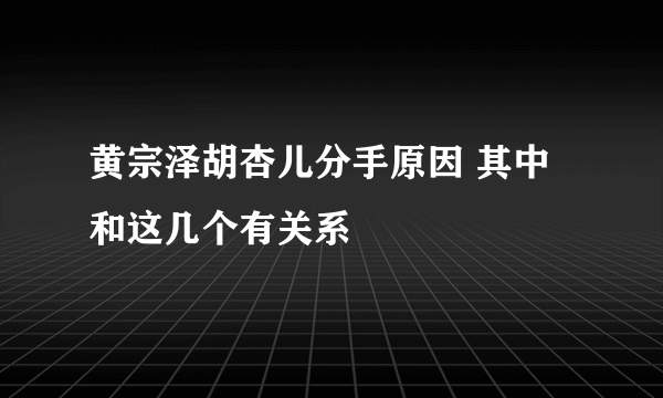 黄宗泽胡杏儿分手原因 其中和这几个有关系