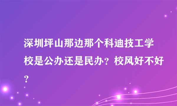 深圳坪山那边那个科迪技工学校是公办还是民办？校风好不好？