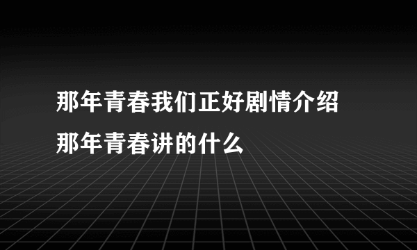 那年青春我们正好剧情介绍 那年青春讲的什么