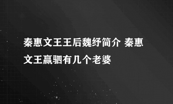 秦惠文王王后魏纾简介 秦惠文王赢驷有几个老婆