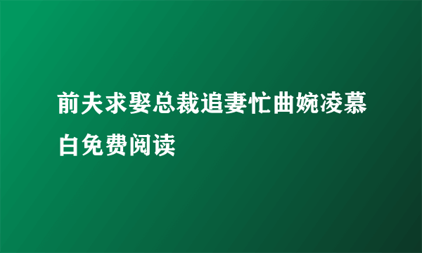 前夫求娶总裁追妻忙曲婉凌慕白免费阅读