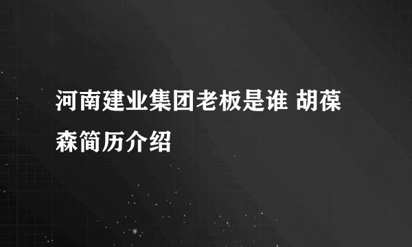 河南建业集团老板是谁 胡葆森简历介绍