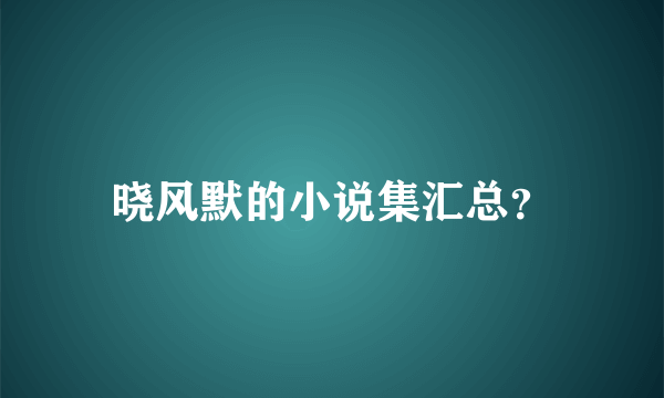 晓风默的小说集汇总？