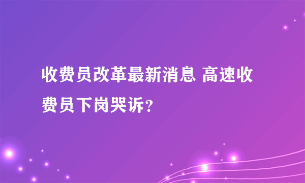 收费员改革最新消息 高速收费员下岗哭诉？