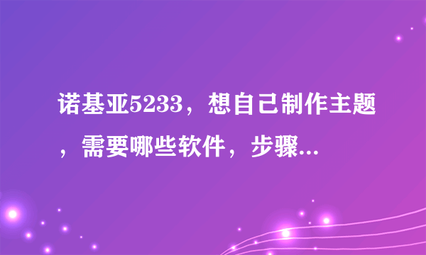 诺基亚5233，想自己制作主题，需要哪些软件，步骤简单的说一下就可以了，比较好用的做主题的软件，谢谢了