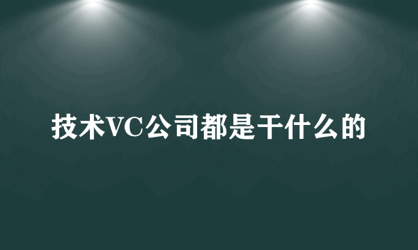 技术VC公司都是干什么的