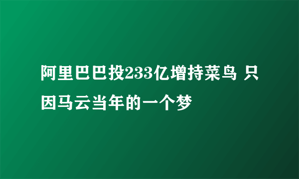 阿里巴巴投233亿增持菜鸟 只因马云当年的一个梦