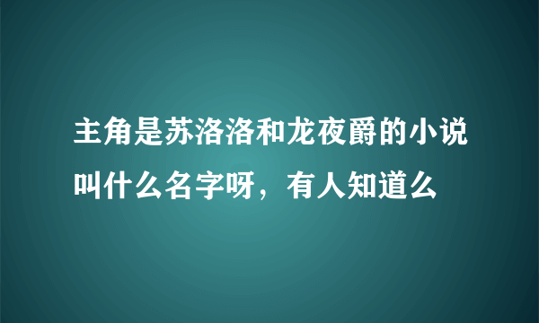 主角是苏洛洛和龙夜爵的小说叫什么名字呀，有人知道么