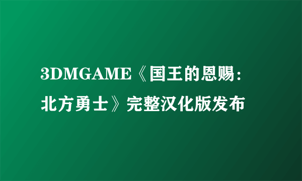 3DMGAME《国王的恩赐：北方勇士》完整汉化版发布