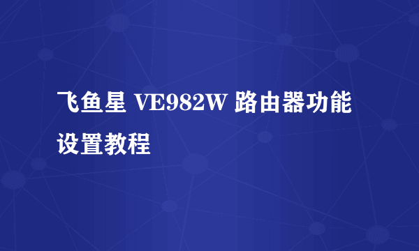 飞鱼星 VE982W 路由器功能设置教程