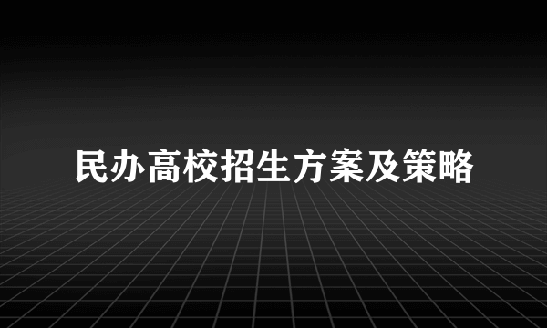 民办高校招生方案及策略