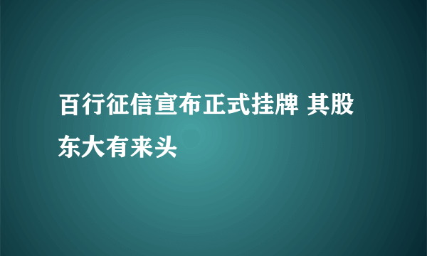 百行征信宣布正式挂牌 其股东大有来头