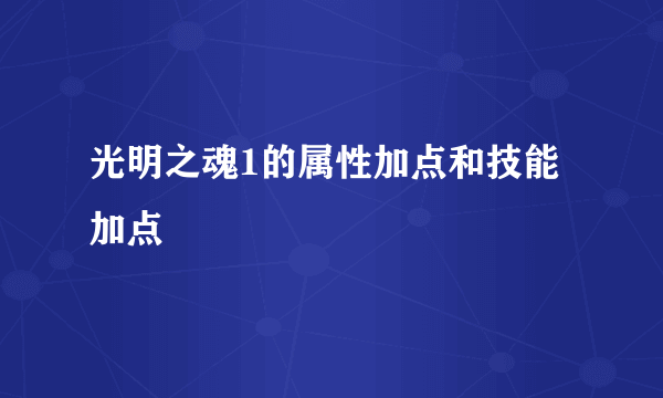 光明之魂1的属性加点和技能加点