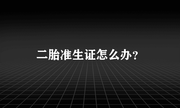 二胎准生证怎么办？