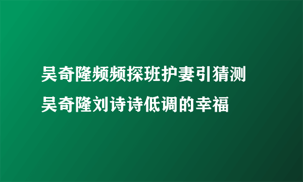 吴奇隆频频探班护妻引猜测 吴奇隆刘诗诗低调的幸福