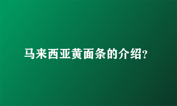 马来西亚黄面条的介绍？