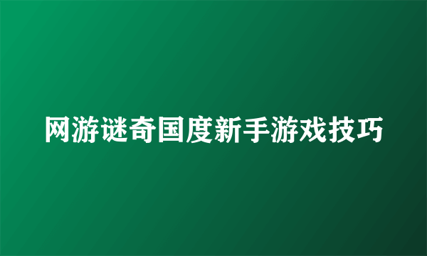 网游谜奇国度新手游戏技巧