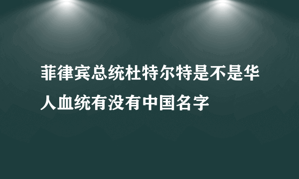 菲律宾总统杜特尔特是不是华人血统有没有中国名字