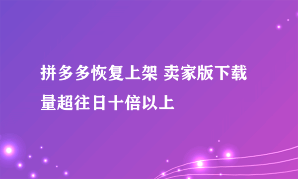 拼多多恢复上架 卖家版下载量超往日十倍以上