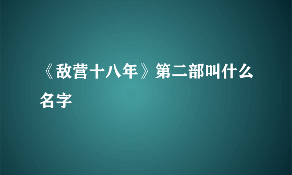 《敌营十八年》第二部叫什么名字