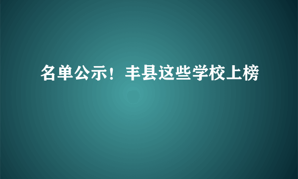 名单公示！丰县这些学校上榜